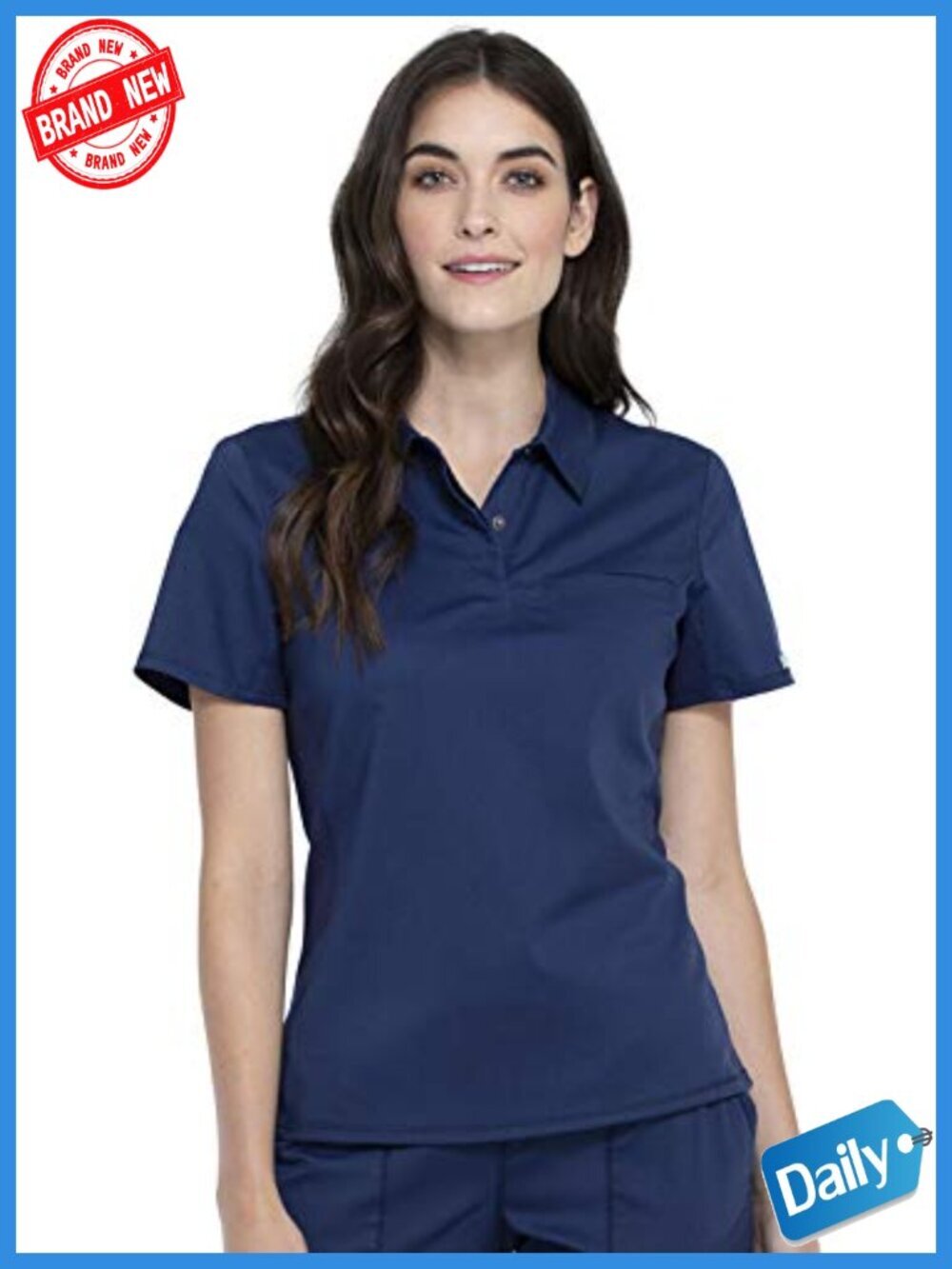 Cherokee Women's Medical Scrub Top Snap Front Polo with Chest Pocket